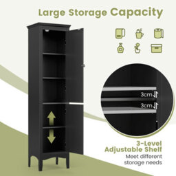 Costway 5-Tier Bathroom Tall Cabinet Slim Freestanding Storage Organizer Cupboard 2 Door - thumbnail 7
