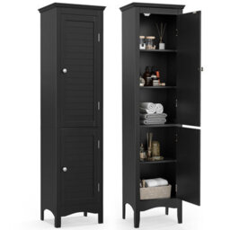 Costway 5-Tier Bathroom Tall Cabinet Slim Freestanding Storage Organizer Cupboard 2 Door - thumbnail 2
