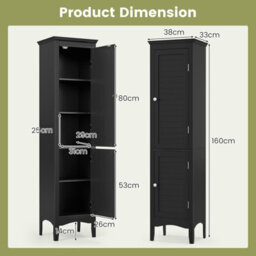 Costway 5-Tier Bathroom Tall Cabinet Slim Freestanding Storage Organizer Cupboard 2 Door - thumbnail 3