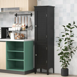 Costway 5-Tier Bathroom Tall Cabinet Slim Freestanding Storage Organizer Cupboard 2 Door - thumbnail 1