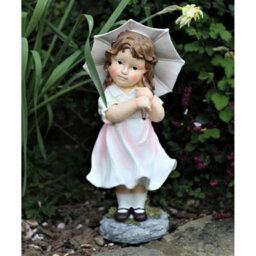 Garden Ornament Large Cherub Ceramic Figure Antique Little Girl & Solar Boy Girl With Umbrella - thumbnail 5