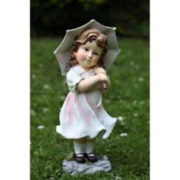 Garden Ornament Large Cherub Ceramic Figure Antique Little Girl & Solar Boy Girl With Umbrella - thumbnail 2