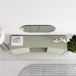 Fwstyle Ash Green 2 Door Modern Curved Sideboard - thumbnail 4