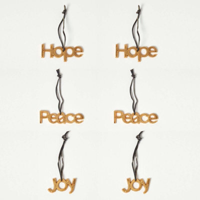 Homescapes Set Of 3 Gold Christmas Ornaments Hope Joy Peace - image 1