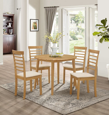 Hallowood Furniture Ledbury Drop Leaf Round Table Set With 4 Chairs In Light Oak Finish - image 1