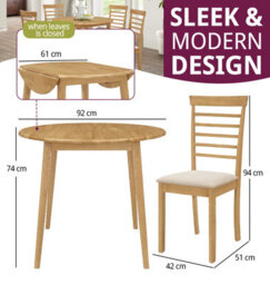 Hallowood Furniture Ledbury Drop Leaf Round Table Set With 4 Chairs In Light Oak Finish - thumbnail 3