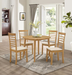 Hallowood Furniture Ledbury Drop Leaf Round Table Set With 4 Chairs In Light Oak Finish - thumbnail 1