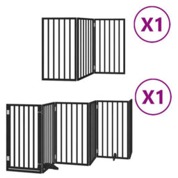 Walplus Black Dog Gate With Door Foldable 9 Panels 450 Cm Poplar Wood - thumbnail 2