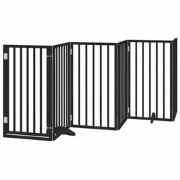 Walplus Black Dog Gate With Door Foldable 9 Panels 450 Cm Poplar Wood - thumbnail 3