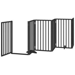 Walplus Black Dog Gate With Door Foldable 9 Panels 450 Cm Poplar Wood - thumbnail 4