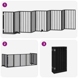 Walplus Black Dog Gate With Door Foldable 9 Panels 450 Cm Poplar Wood - thumbnail 5