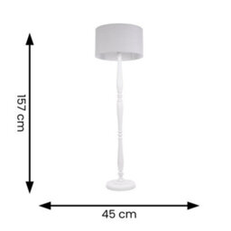 Valuelights Victoria Traditional White Wood Candlestick Floor Lamp With Grey Drum Shade - Led Bulb Included - thumbnail 6
