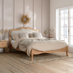 Alana Stone Fabric And Oak Wooden Bed - 5Ft King Size