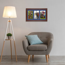 AK Frames 40X20Cm Rose Wood Modern Multi Photo Frame With Blue Mount - Holds 3 Apertures (3X) 6X4 Photos - thumbnail 3