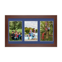 AK Frames 40X20Cm Rose Wood Modern Multi Photo Frame With Blue Mount - Holds 3 Apertures (3X) 6X4 Photos - thumbnail 1