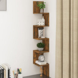 Berkfield Wall Corner Shelf Smoked Oak 20X20X127.5 Cm Engineered Wood - thumbnail 1