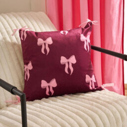 Ohs 2 X Bows Matte Velvet Cushion Covers Home Décor, Burgundy