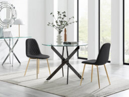 Furniturebox Uk Novara 100Cm Round Black Leg Dining Table & 2 Black Corona Gold Chairs