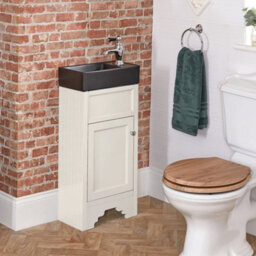 Homestylestore Antique White 400mm Bathroom Vanity Unit With Black Basin And Aged Gold Round Handles - thumbnail 1