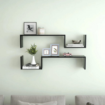 Vidaxl Wall Shelf 2 Pcs Black 100X15X20 Cm Engineered Wood - image 1