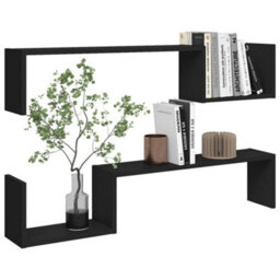 Vidaxl Wall Shelf 2 Pcs Black 100X15X20 Cm Engineered Wood - thumbnail 4