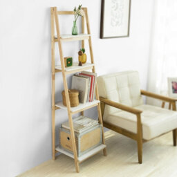 Sobuy Frg162-N, 4 Tiers Foldable Ladder Shelf Bookcase, Storage Display Shelving Unit, Wood Veneer,w41.5Xd34.5Xh140 - thumbnail 2
