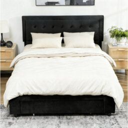 Wyld Haus Banado King Size Ottoman Bed Frame With Front Divan Drawer Storage, Black Velvet-Feel Finish - thumbnail 3