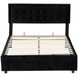 Wyld Haus Banado King Size Ottoman Bed Frame With Front Divan Drawer Storage, Black Velvet-Feel Finish - thumbnail 2