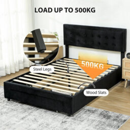 Wyld Haus Banado King Size Ottoman Bed Frame With Front Divan Drawer Storage, Black Velvet-Feel Finish - thumbnail 7