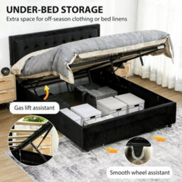 Wyld Haus Banado King Size Ottoman Bed Frame With Front Divan Drawer Storage, Black Velvet-Feel Finish - thumbnail 5