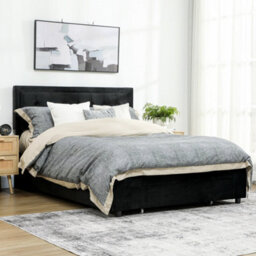 Wyld Haus Banado King Size Ottoman Bed Frame With Front Divan Drawer Storage, Black Velvet-Feel Finish - thumbnail 9