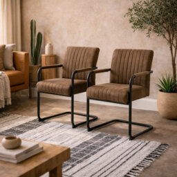 Wyld Haus Set Of 2 Helsinki Light Brown Upholstered Dining Chairs With Ribbed Back - thumbnail 1