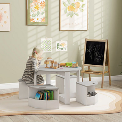 Aiyaplay Five-Piece Kids Table And Chairs Set W/ Storage For 3-8 Years, Grey - image 1