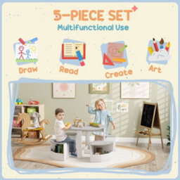 Aiyaplay Five-Piece Kids Table And Chairs Set W/ Storage For 3-8 Years, Grey - thumbnail 4