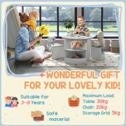 Aiyaplay Five-Piece Kids Table And Chairs Set W/ Storage For 3-8 Years, Grey - thumbnail 7