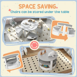 Aiyaplay Five-Piece Kids Table And Chairs Set W/ Storage For 3-8 Years, Grey - thumbnail 5