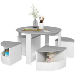 Aiyaplay Five-Piece Kids Table And Chairs Set W/ Storage For 3-8 Years, Grey - thumbnail 2