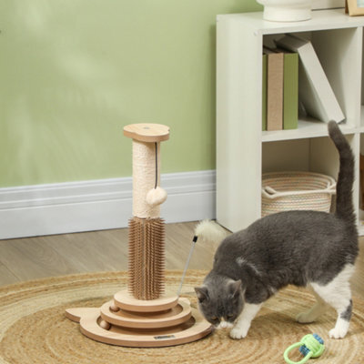 Pawhut Cat Scratcher, 5-In-1 Sisal Post With Interactive Toy 49Cm Oak Tone - image 1
