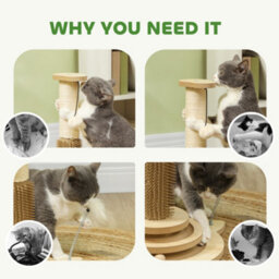 Pawhut Cat Scratcher, 5-In-1 Sisal Post With Interactive Toy 49Cm Oak Tone - thumbnail 6