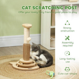 Pawhut Cat Scratcher, 5-In-1 Sisal Post With Interactive Toy 49Cm Oak Tone - thumbnail 5
