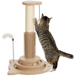 Pawhut Cat Scratcher, 5-In-1 Sisal Post With Interactive Toy 49Cm Oak Tone - thumbnail 2