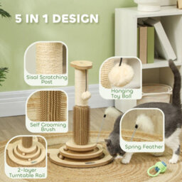 Pawhut Cat Scratcher, 5-In-1 Sisal Post With Interactive Toy 49Cm Oak Tone - thumbnail 4