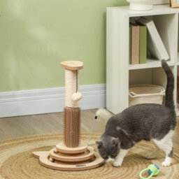 Pawhut Cat Scratcher, 5-In-1 Sisal Post With Interactive Toy 49Cm Oak Tone - thumbnail 1
