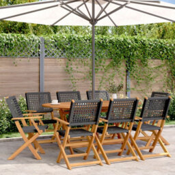 Berkfield Folding Garden Chairs 8 Pcs Black Poly Rattan And Solid Wood - thumbnail 1