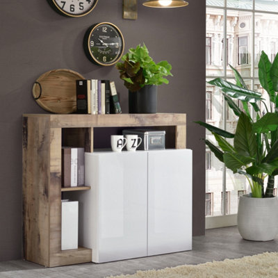 FurniComp LTD Furnicomp Lorenzo 2 Door White Gloss And Pero Oak Sideboard - image 1
