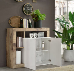 FurniComp LTD Furnicomp Lorenzo 2 Door White Gloss And Pero Oak Sideboard - thumbnail 2