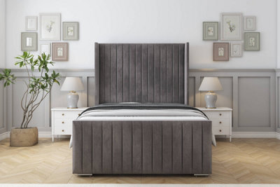 "Sloomy Marlborough Slate Naples Bed Frame With Mattress With 50""  Upholstered Wingback Headboard 5' King" - image 1