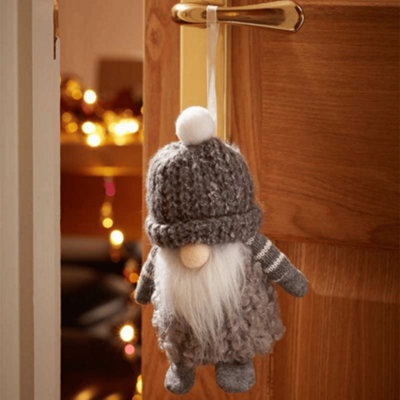 Samuel Alexander 16Cm Grey Gonk With Bobble Hat Hanging Christmas Pendant Decoration - image 1
