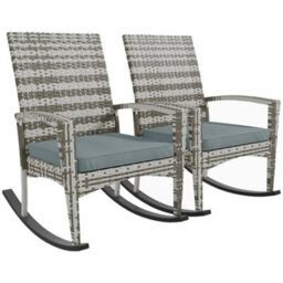 Wyld Haus Noreke Set Of 2 Light Grey Rattan Garden Rocking Chairs With Cushions - thumbnail 2