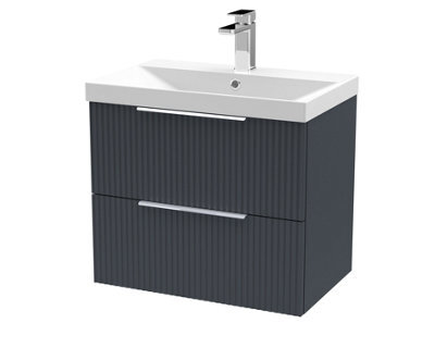 Balterley Tixall Fluted 2 Drawer Wall Hung Vanity Unit With Thin Edge Basin, Dark Grey, 600mm - image 1